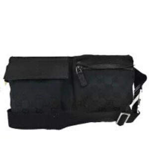 Gucci Waist Pouch Clutch Bag GG Black Canvas Leather